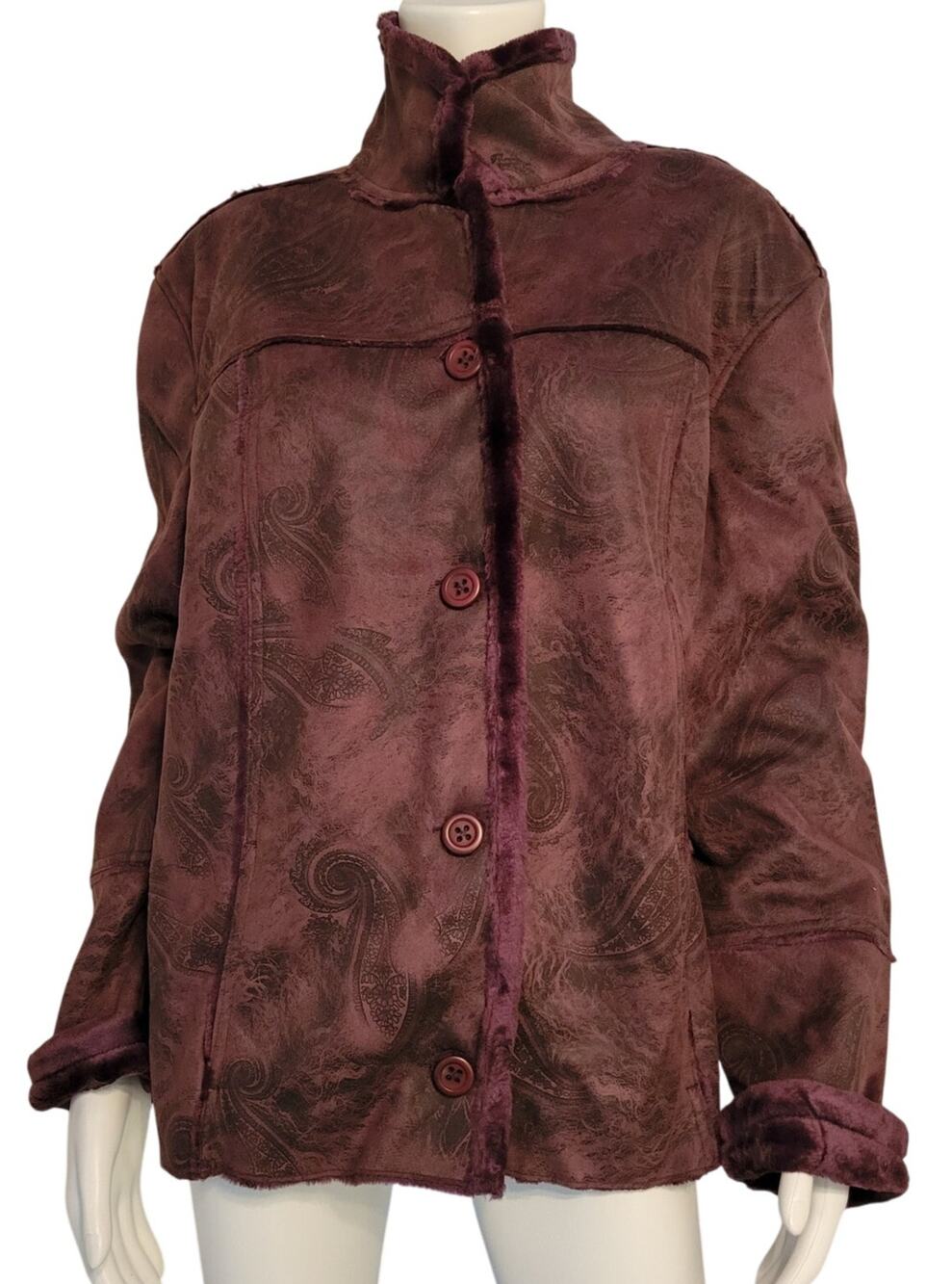 Dick Idol by Cabela's Faux Suede Shearling Purple Paisley Jacket Women's Size XL